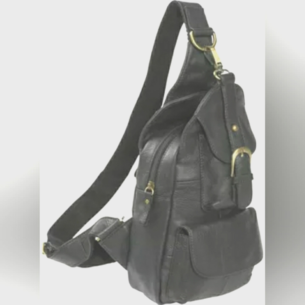 Amerileather Grylls Gray Outer Pocket Adjustable Strap Zip Sling Bag